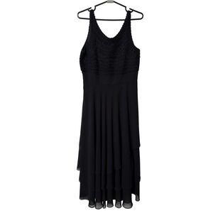 Y2K Jacques Vert Black Crochet Lace Tiered Chiffon Midi Dress Womens 8 Whimsy